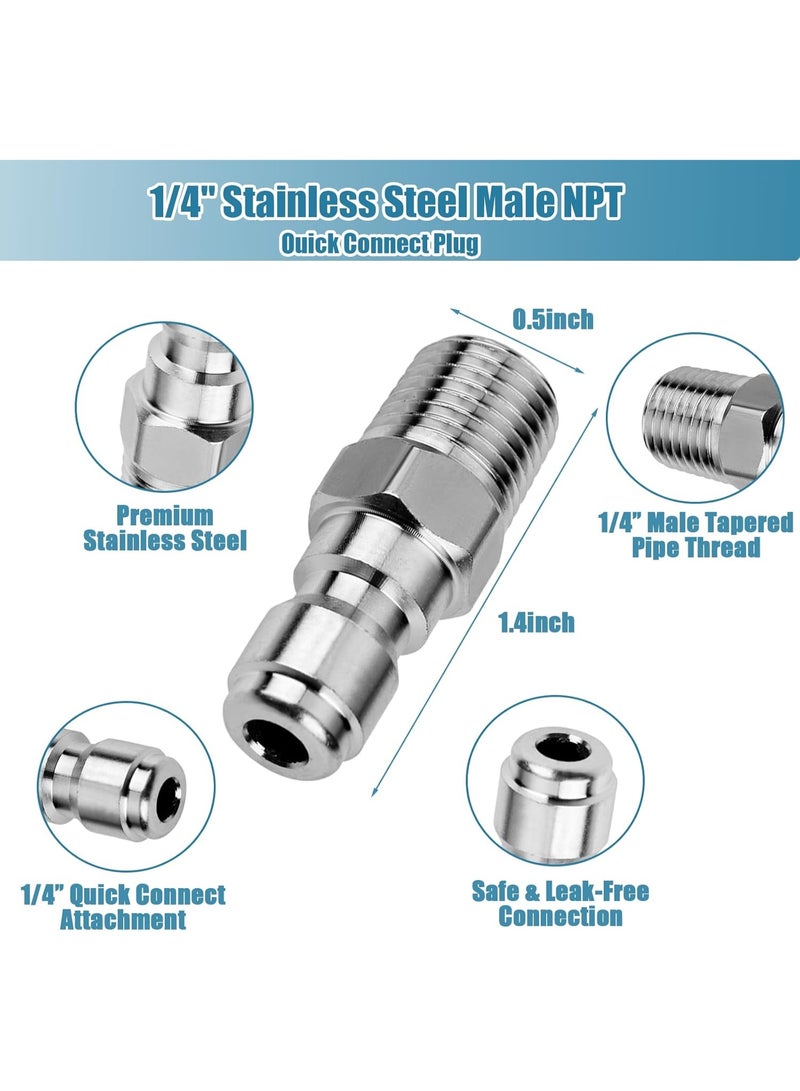 2 Sets NPT 1/4 Inch Pressure Washer Coupler Quick Connect Plug Stainless Steel Male and Female Quick Connect Fittings Pressure Washer Adapter Set (Internal Thread, External Thread) - Image 5